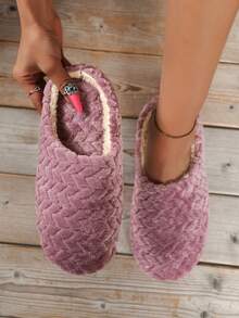 女性家居拖鞋,靜音,輕便,閉趾,室內,提花長毛絨拖鞋適用於木地板 - 紫色 - 查看 3