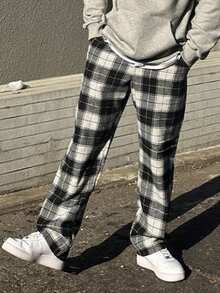 DAZY 適合日常穿著的男士方格紋側口袋長褲 - 黑色 - 查看 2