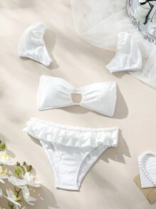 SHEIN Set de lencería bandeau ribete con fruncido con mangas - Blanco - Ver 1