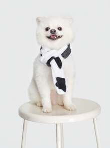 ROMWE 1入組牛奶條紋長毛絨寵物圍巾在黑色&白色,濃烈香調適用於秋天和冬天 - 彩色 - 查看 1