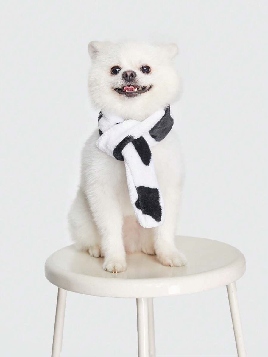 ROMWE 1入組牛奶條紋長毛絨寵物圍巾在黑色&白色,濃烈香調適用於秋天和冬天 - 彩色 - 查看 1