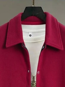 Manfinity Homme Loose Fit Men's Drop Shoulder Shacket - Burgundy - View 3