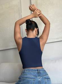 SHEIN SXY Top tank crop con abertura delantera - Azul Marino - Ver 2