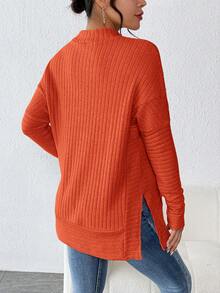 SHEIN Maternity Side Slit Ribbed T-Shirt - Burnt Orange - View 2