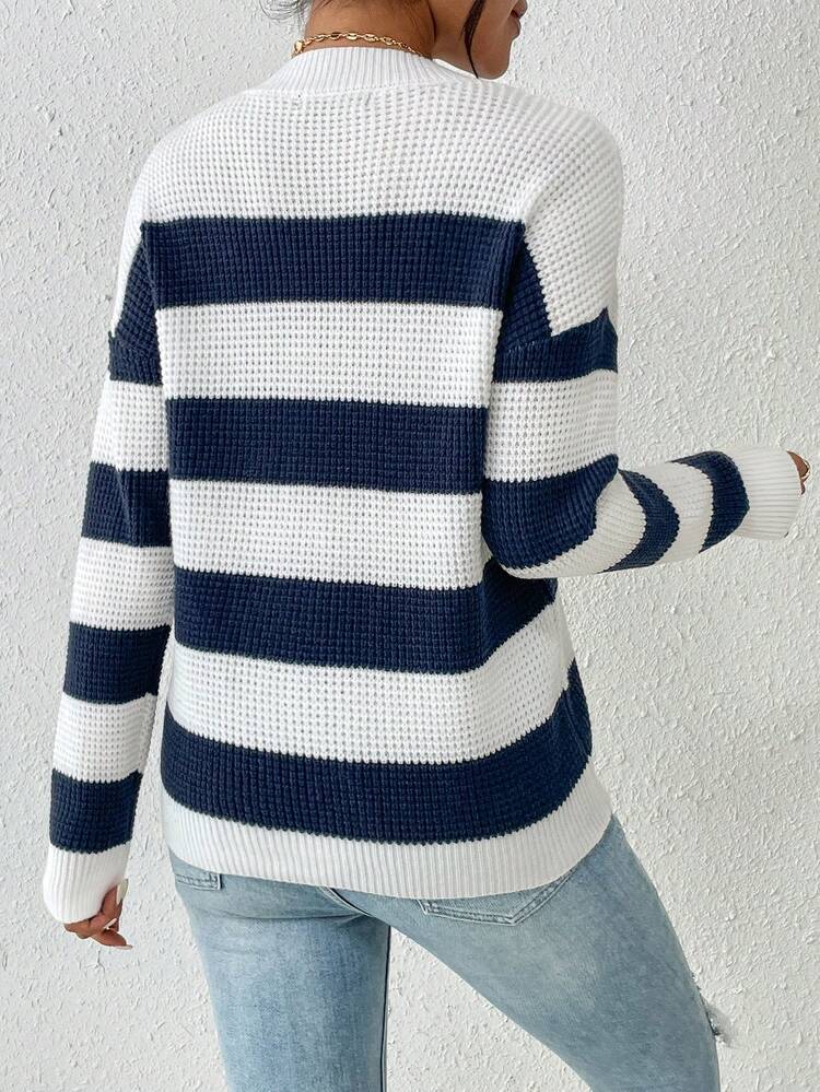 Two Tone Drop Shoulder Knit Pullover Fall Winter Sweater