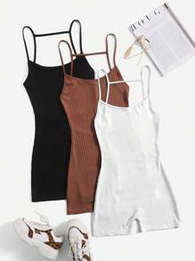 SHEIN EZwear 3pcs Solid Cami Unitard Romper - Multicolor - View 6