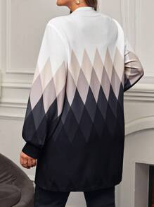 EMERY ROSE Plus Colorblock Argyle Print Open Front Coat Winter Fall Autumn