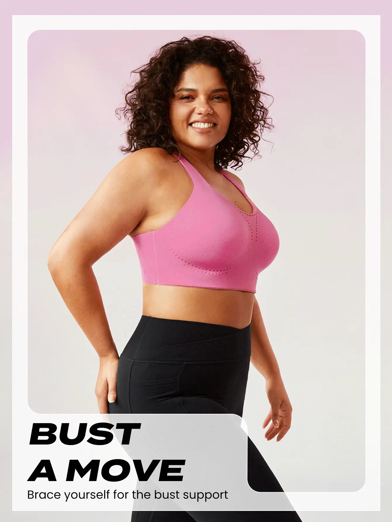 GLOWMODE Plus Medium Support Black Convertible Wide Adjustable Strap Full Coverage Sports Bra Yoga Plus Size Sports Bra - Pink - View 9