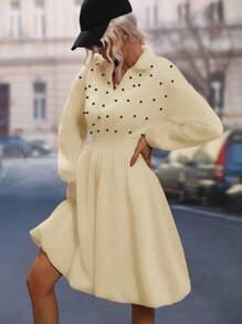 SHEIN LUNE Pearls Beaded Drop Shoulder Sweatshirt Dress Pullover Fall Outfit