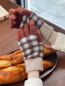 DAZY Plaid Full Finger Gloves - Brown - View 3