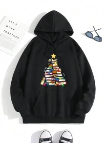 SHEIN EZwear Women's Book And Stars Printed Sweatshirt - Black - View 1