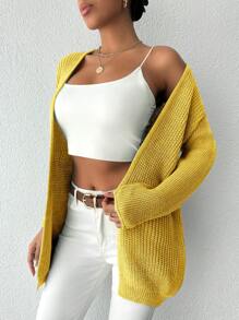 SHEIN كارديجان بأكمام طويلة بلون صامد - أصفر - مشاهدة 5