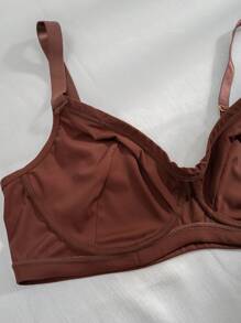 Plus Size Casual Brown Fabric Bra Medium Stretch Comfortable Daily Wear Lingerie Plain Backless Style - Brown - View 5