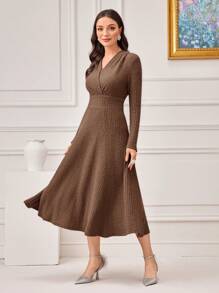 Modelyn Solid A-Line Dress Without Necklace Dress For Churches Long Evening Dresses - Coffee - View 4