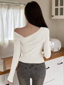 DAZY 女士T恤，秋季服装长袖女上衣 - 白色 - 查看 2