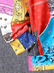 SHEIN Cô gái Tween Paisley In chắp vá Áo Hoodie & Quần thể thao - Nhiều màu - Xem 6