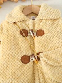 SHEIN Young Girl Solid Teddy Duffle Coat - Khaki - View 5
