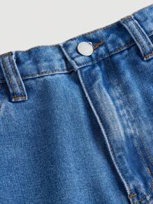 SHEIN Teen Girl Bow Print Wide Leg Jeans - Dark Wash - View 3