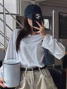 DAZY Solid Drop Shoulder Tee - White - View 4