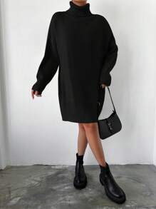 EURMUSE 高領落肩袖毛衣洋裝