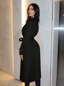 SHEIN SXY Lapel Neck Double Breasted Belted Trench Coat In Fall/Winter