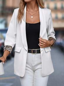 SHEIN Clasi In hoa Báo Khăn quàng Mở Mặt trước Áo vest - trắng - Xem 6