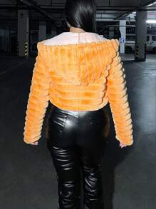 SHEIN SXY 素色開門襟連帽毛茸茸外套 - 芥末黃 - 查看 4