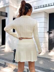 SHEIN Qutie Cable Knit Crop Sweater & Knit Skirt - Apricot - View 2