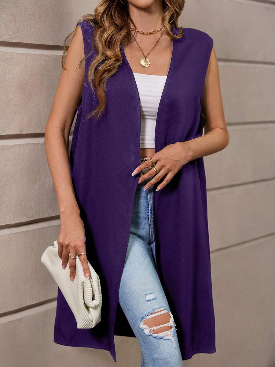 SHEIN LUNE Abrigo chaleco unicolor con parte delantera abierta