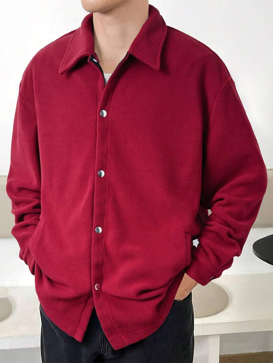 Manfinity Homme Loose Fit Men's Drop Shoulder Shacket - Burgundy - View 1