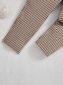 SHEIN Leap Crew 女小童小高領羊腿袖T恤&格子圖案長褲&帽 - 彩色 - 查看 7