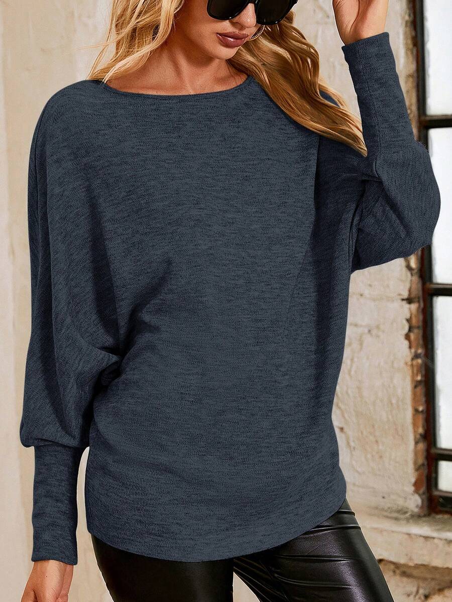 SHEIN Clasi Chất rắn tay cánh Áo thun - Màu xanh hải quân - Xem 1