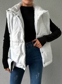 RueChic Ladies' Button Front Padded Vest - White - View 3