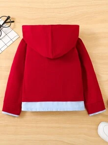 SHEIN 幼童男孩2合1熊印連帽polo衫,適用秋冬季節 - 紅色 - 查看 2