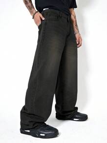 Chillumni Men Slant Pocket Dark Wash Jeans - Dark Grey - View 1