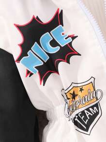 SHEIN Cô Gái Trẻ Đồ họa Chữ cái Khối màu Lót Teddy Áo trùm đầu Không có áo len - Màu tím - Xem 5