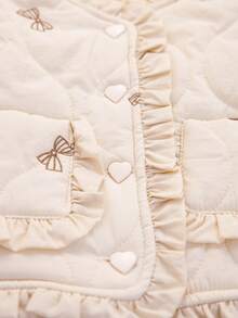 褶皺邊 口袋 前紐扣純色女童（小）棉服 - 米色 - 查看 5