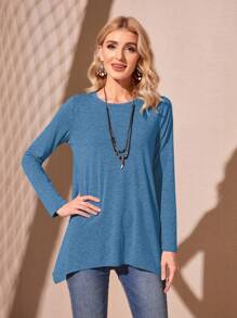 EMERY ROSE 素色不對稱下擺T恤 - 藍色 - 查看 5