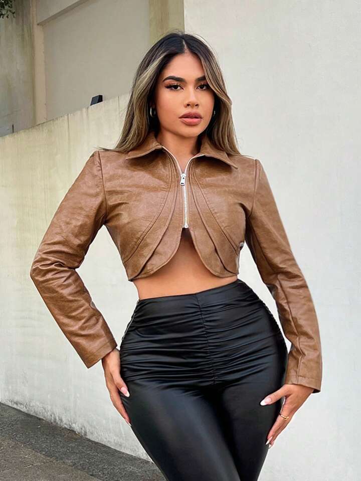 SHEIN SXY Varsity Jacket Front Zip Crop Women S Jacket SHEIN USA