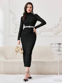 Modelyn Robe Fendue Au Dos À Col Montant Pour Femmes