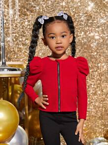 SHEIN Cô Gái Trẻ Tay áo Dây kéo mặt trước Áo khoác - Màu Đỏ Sâu - Xem 1