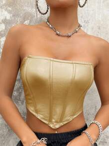 SHEIN ICON Ống da PU Hanky Hem màu vàng - Vàng - Xem 5