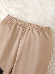 SHEIN 女小童標語和卡通圖案衛衣和衛褲 - 駝色 - 查看 6