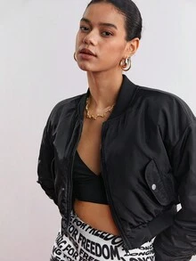 BizChic Chaqueta acolchada de béisbol para mujer - Negro - Ver 9