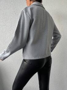 RueChic Solid Button Front Drop Shoulder Coat - Grey - View 2