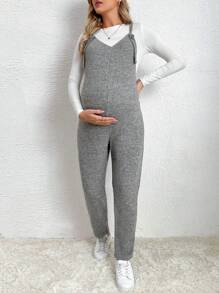 SHEIN Maternity Solid Overall Jumpsuit Without Tee - Light Grey - View 3