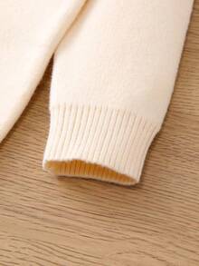 SHEIN Cô Gái Trẻ Chất rắn Ngọc trai đính cườm Áo len - Màu be - Xem 4