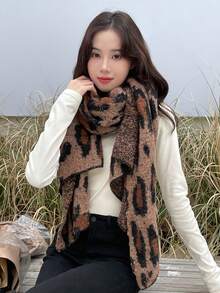 DAZY Women's Leopard Print Warm Scarf - Brown - View 5