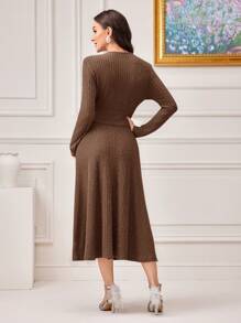 Modelyn Solid A-Line Dress Without Necklace Dress For Churches Long Evening Dresses - Coffee - View 2