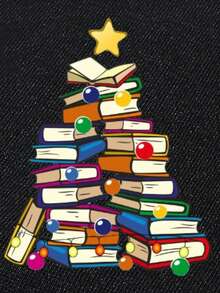 SHEIN EZwear Women's Book And Stars Printed Sweatshirt - Black - View 3